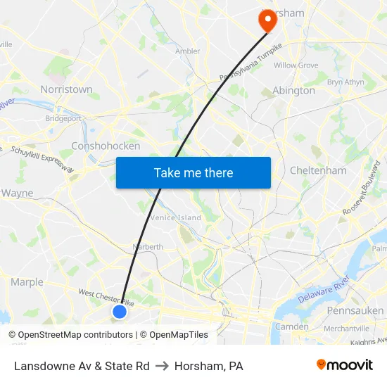 Lansdowne Av & State Rd to Horsham, PA map