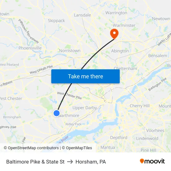 Baltimore Pike & State St to Horsham, PA map