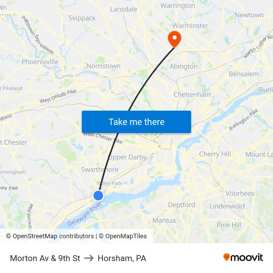 Morton Av & 9th St to Horsham, PA map