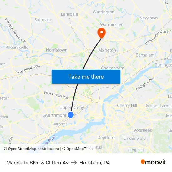 Macdade Blvd & Clifton Av to Horsham, PA map