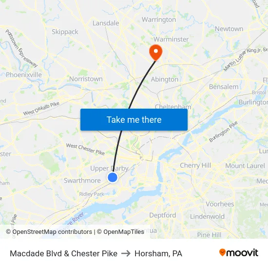 Macdade Blvd & Chester Pike to Horsham, PA map