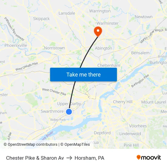 Chester Pike & Sharon Av to Horsham, PA map