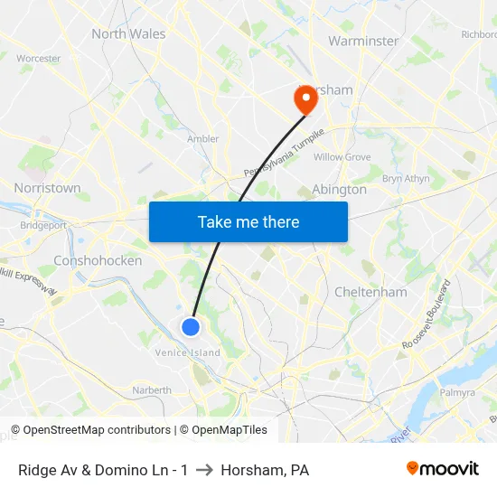 Ridge Av & Domino Ln - 1 to Horsham, PA map
