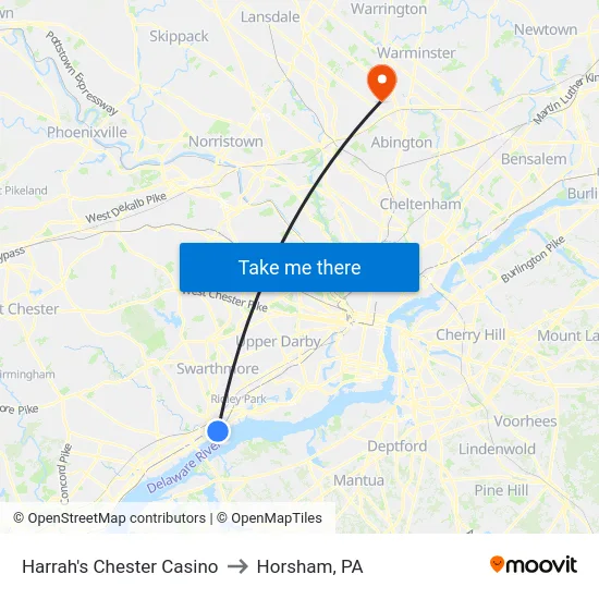 Harrah's Chester Casino to Horsham, PA map