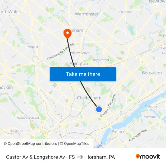 Castor Av & Longshore Av - FS to Horsham, PA map