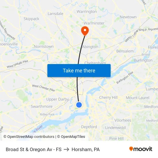 Broad St & Oregon Av - FS to Horsham, PA map