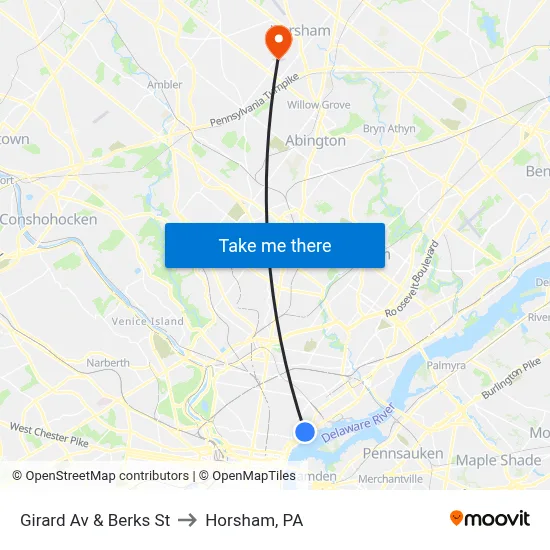 Girard Av & Berks St to Horsham, PA map