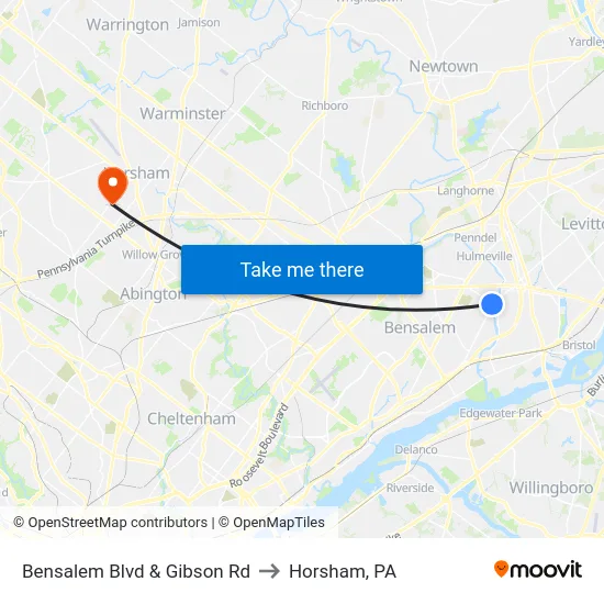 Bensalem Blvd & Gibson Rd to Horsham, PA map