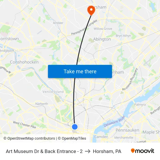 Art Museum Dr & Back Entrance - 2 to Horsham, PA map