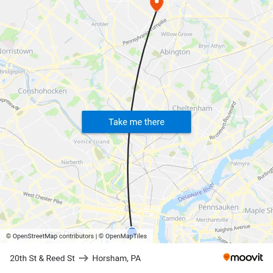 20th St & Reed St to Horsham, PA map