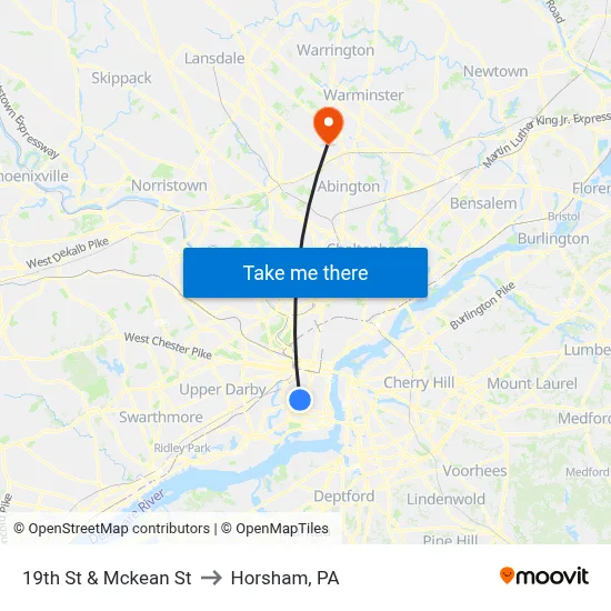 19th St & Mckean St to Horsham, PA map
