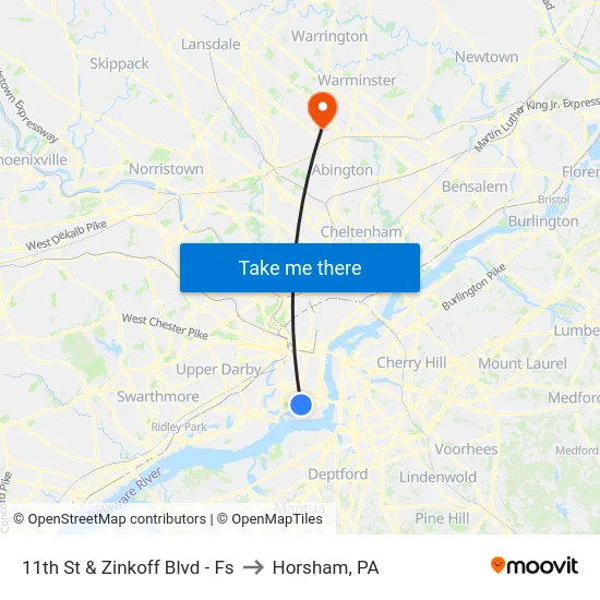 11th St & Zinkoff Blvd - Fs to Horsham, PA map