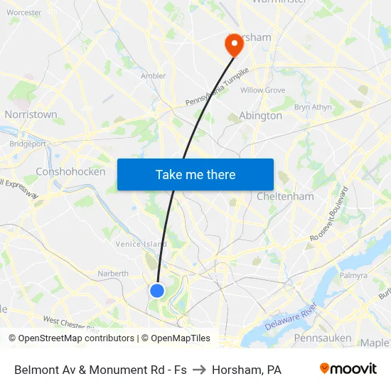 Belmont Av & Monument Rd - Fs to Horsham, PA map