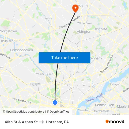 40th St & Aspen St to Horsham, PA map
