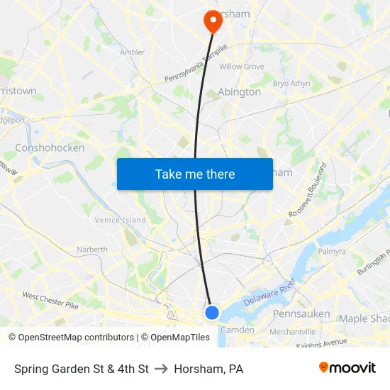 Spring Garden St & 4th St to Horsham, PA map