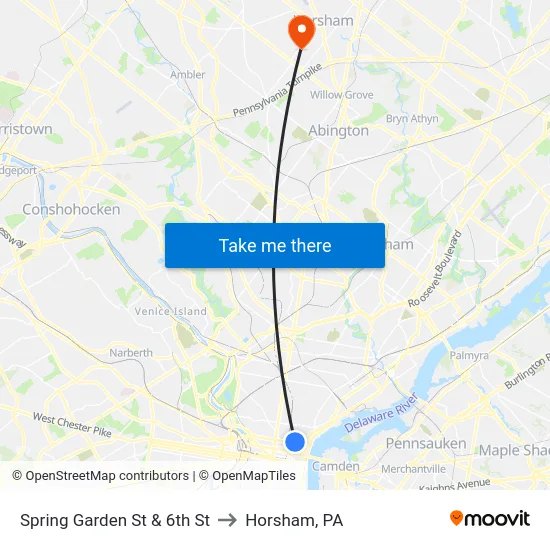 Spring Garden St & 6th St to Horsham, PA map