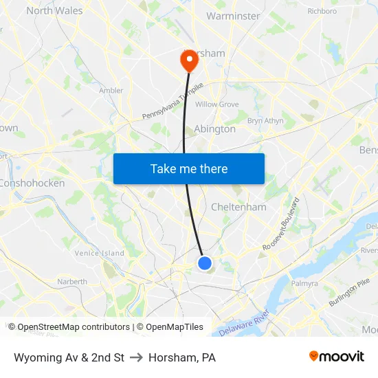 Wyoming Av & 2nd St to Horsham, PA map