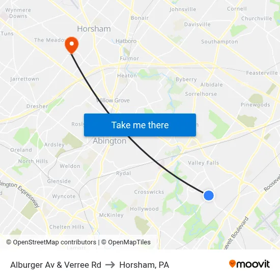Alburger Av & Verree Rd to Horsham, PA map