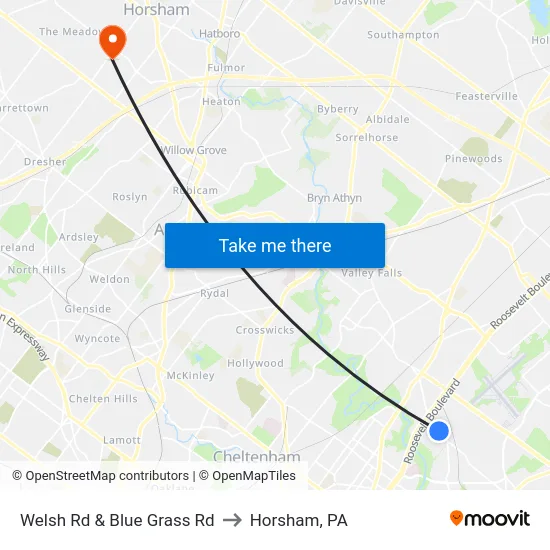 Welsh Rd & Blue Grass Rd to Horsham, PA map