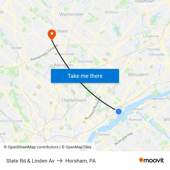 State Rd & Linden Av to Horsham, PA map