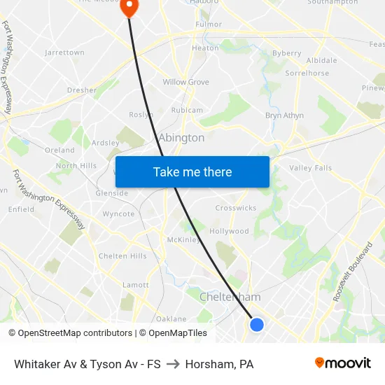 Whitaker Av & Tyson Av - FS to Horsham, PA map