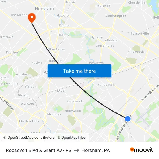 Roosevelt Blvd & Grant Av - FS to Horsham, PA map