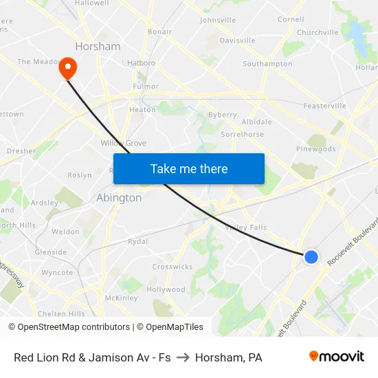 Red Lion Rd & Jamison Av - Fs to Horsham, PA map
