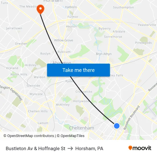 Bustleton Av & Hoffnagle St to Horsham, PA map