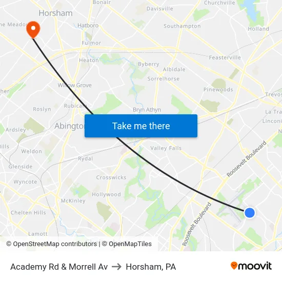 Academy Rd & Morrell Av to Horsham, PA map