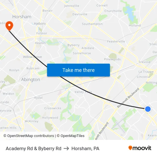 Academy Rd & Byberry Rd to Horsham, PA map