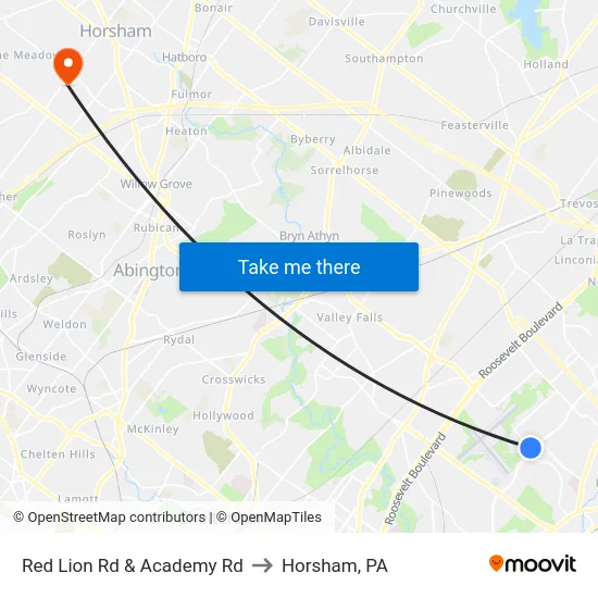 Red Lion Rd & Academy Rd to Horsham, PA map