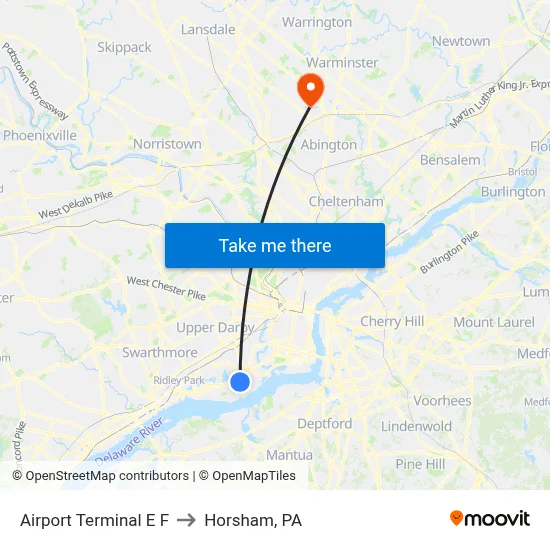 Airport Terminal E F to Horsham, PA map