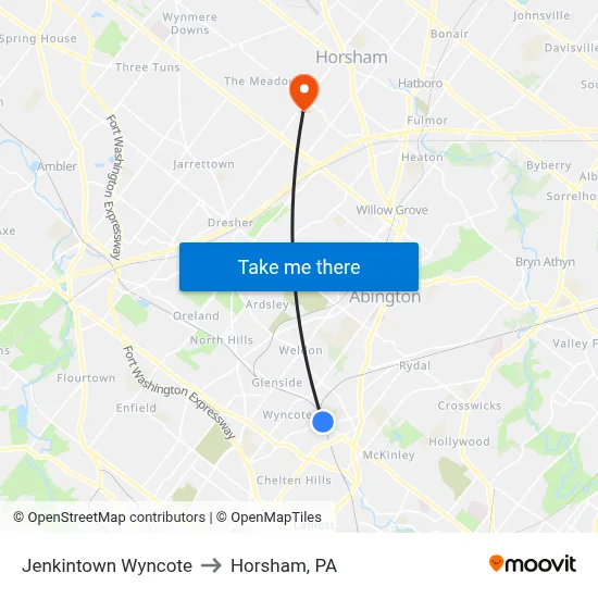 Jenkintown Wyncote to Horsham, PA map
