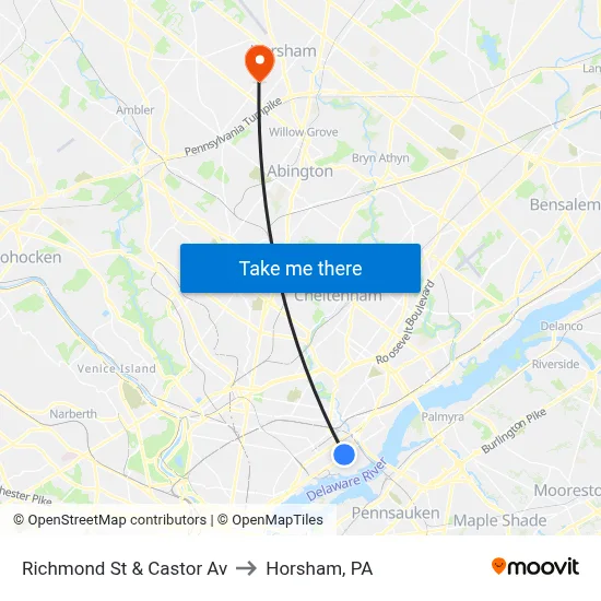 Richmond St & Castor Av to Horsham, PA map