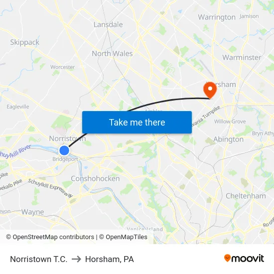 Norristown T.C. to Horsham, PA map