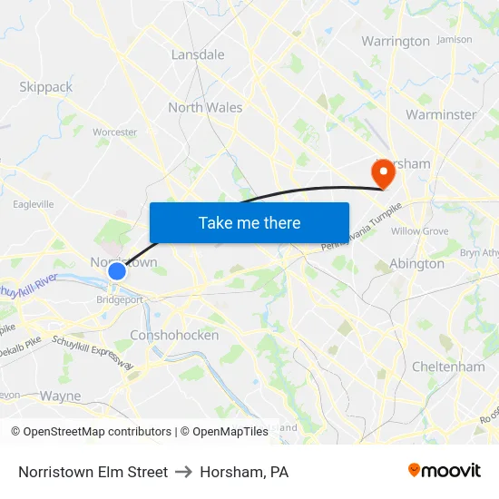 Norristown Elm Street to Horsham, PA map