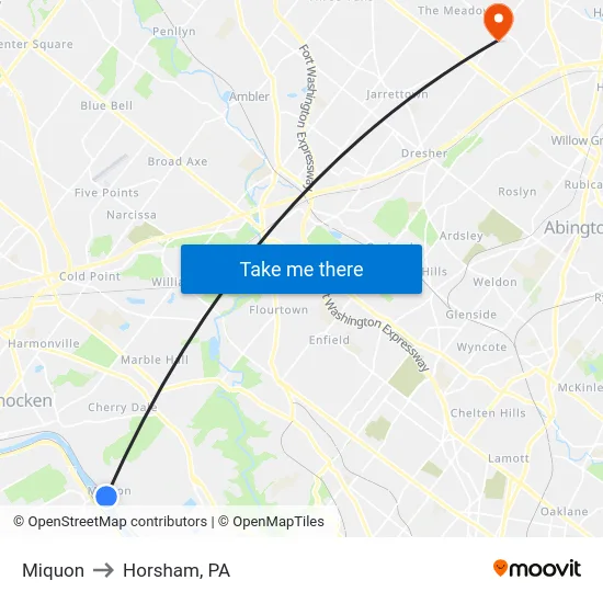 Miquon to Horsham, PA map