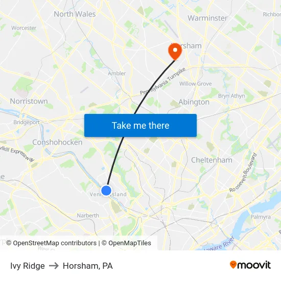 Ivy Ridge to Horsham, PA map