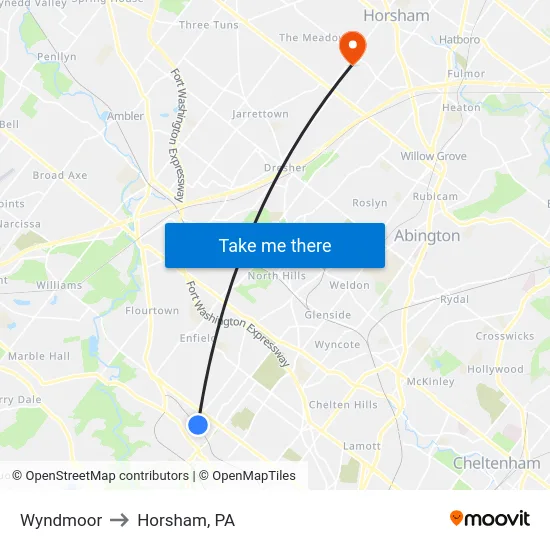 Wyndmoor to Horsham, PA map