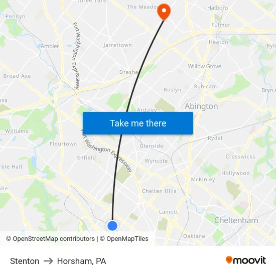 Stenton to Horsham, PA map