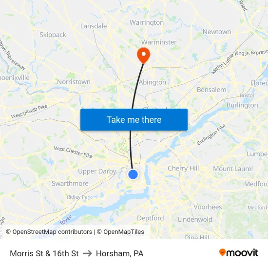 Morris St & 16th St to Horsham, PA map