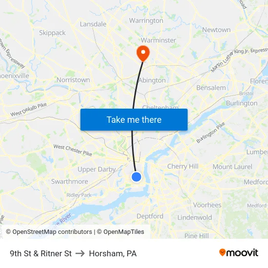 9th St & Ritner St to Horsham, PA map