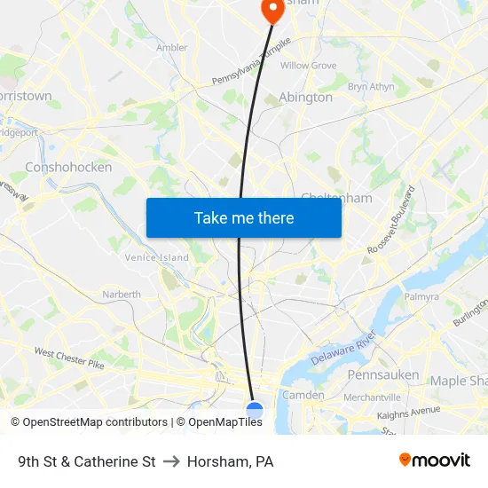 9th St & Catherine St to Horsham, PA map