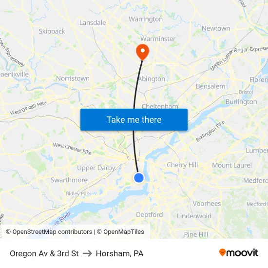 Oregon Av & 3rd St to Horsham, PA map