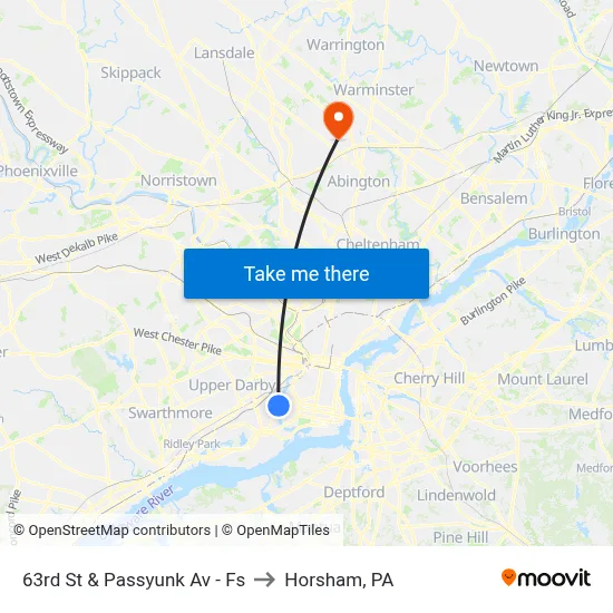63rd St & Passyunk Av - Fs to Horsham, PA map