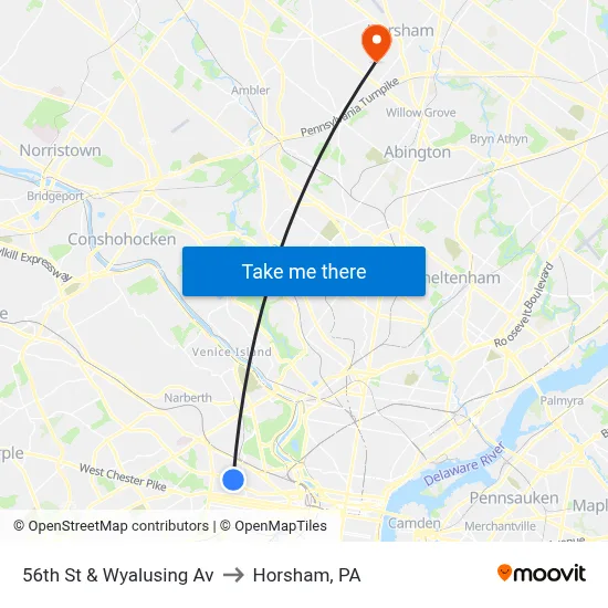 56th St & Wyalusing Av to Horsham, PA map