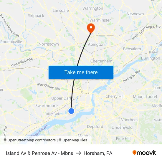 Island Av & Penrose Av - Mbns to Horsham, PA map