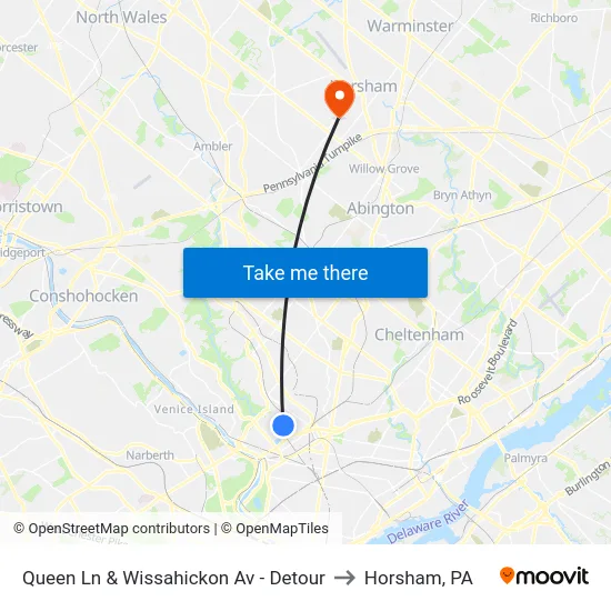 Queen Ln & Wissahickon Av - Detour to Horsham, PA map
