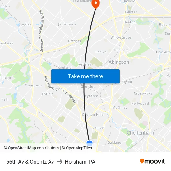66th Av & Ogontz Av to Horsham, PA map