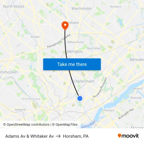 Adams Av & Whitaker Av to Horsham, PA map